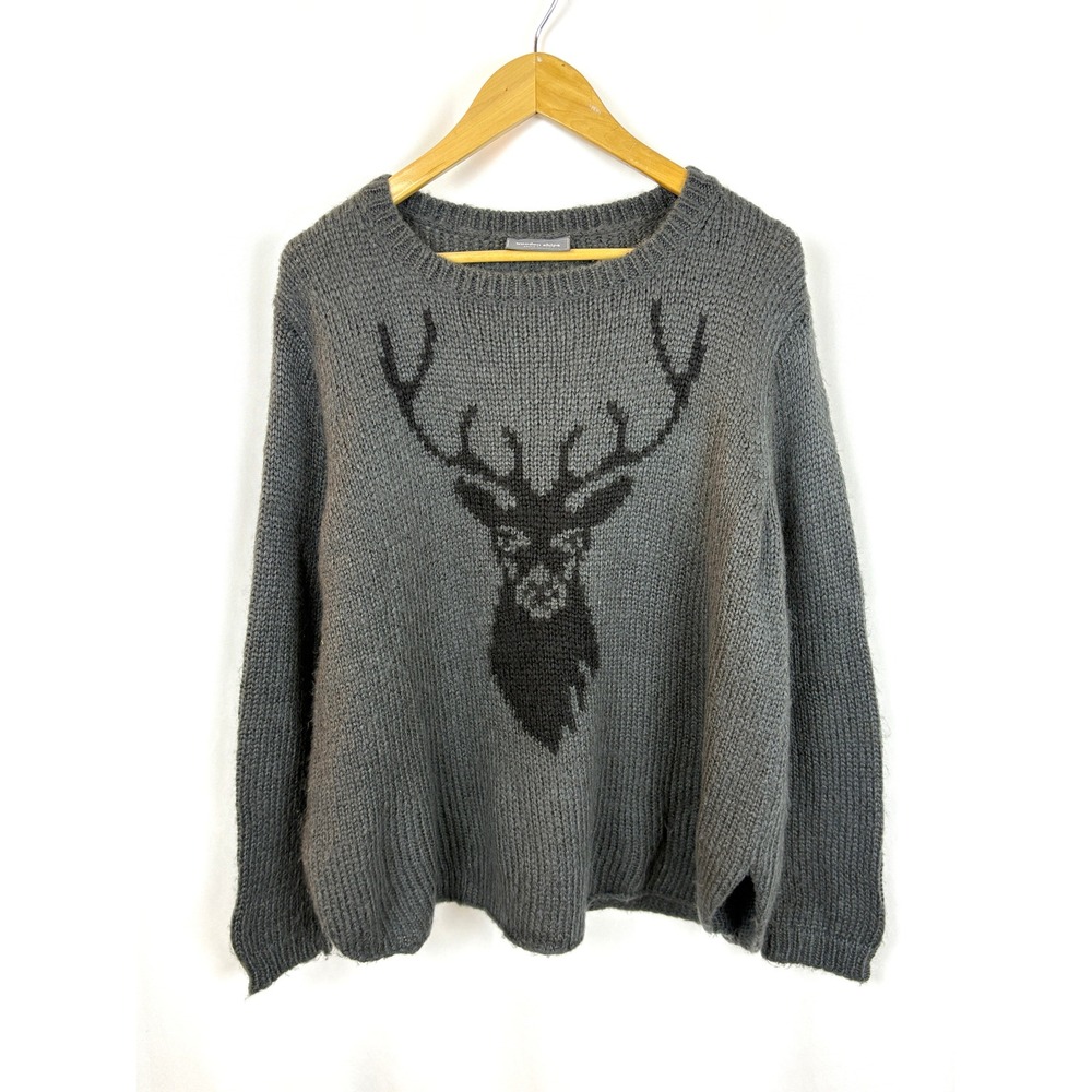Wooden Ships Deer Head Reindeer Rustic Cottagecore Holiday Sweater Small Medium